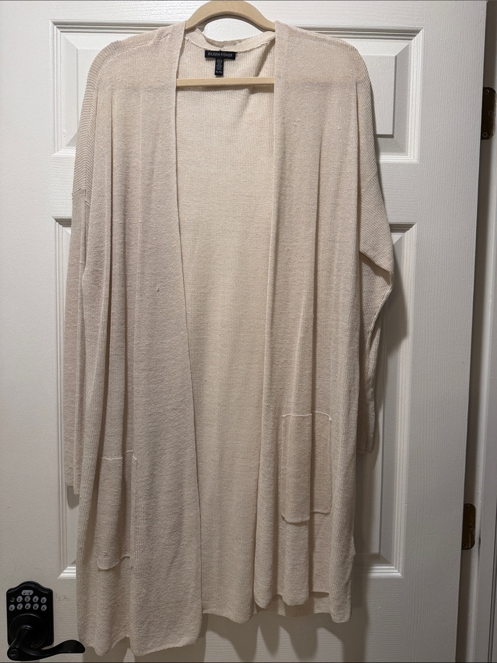 Eileen Fisher Long Open-Front Cream Cardigan